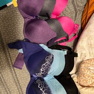 Women's Lace Trim Bra Set - Purple, Pink, Blue